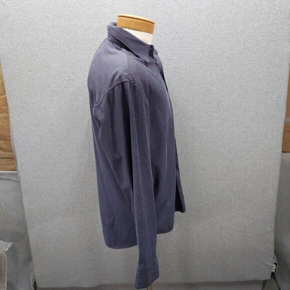 Cultura Mens Button Up Shirt Size Large Black Thick Stitch Blue Stripes - Picture 2 of 5